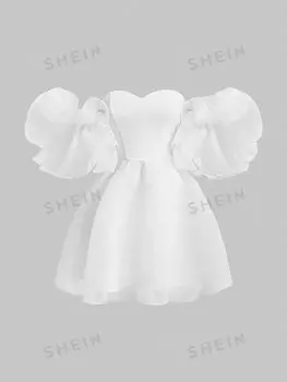 Платье женское Shein Mod с рюшами и рукавами, белый