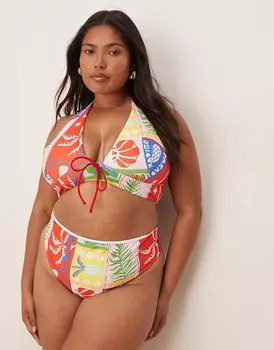 Плавки бикини с завышенной талией Curve Trinny от ASOS DESIGN с принтом paridiso ASOS Curve