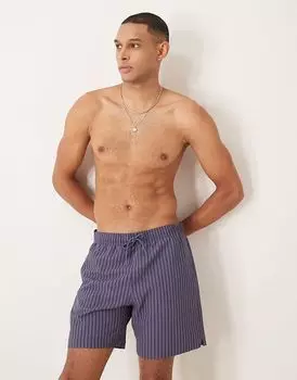 Плавки-шорты Abercrombie & Fitch длиной 7 дюймов со шнурком в темно-синюю полоску