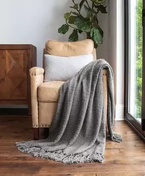Плед из пряжи с бахромой, 60 x 50 дюймов ienjoy Home, серый