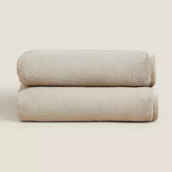 Плед Zara Home (490 Gxm) Short Faux Fur Fleece, бежевато-серый