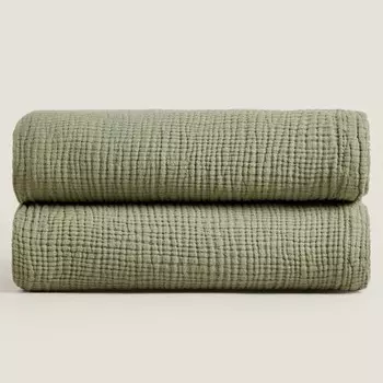 Плед Zara Home Cotton Muslin, зеленый