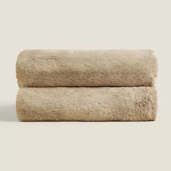 Плед Zara Home Faux Fur, бежевый