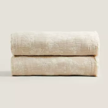 Плед Zara Home Floral Jacquard, бежевый