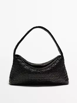 Плетеная сумка для круассанов из кожи наппа Massimo Dutti, черный