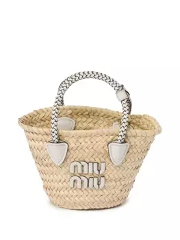 Плетеная сумка-тоут Miu Miu, бежевый