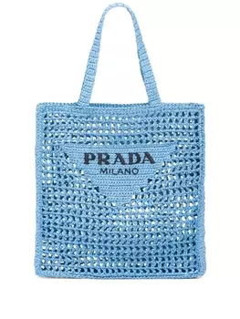 Плетенная сумка-тоут Prada с логотипом, синий