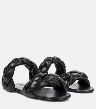 Плетеные кожаные шлепанцы Miu Miu, черный