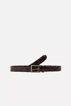 Плетеный кожаный ремень ZARA, коричневый