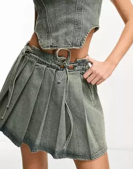 Плиссированная мини-юбка ASYOU Denim, голубой