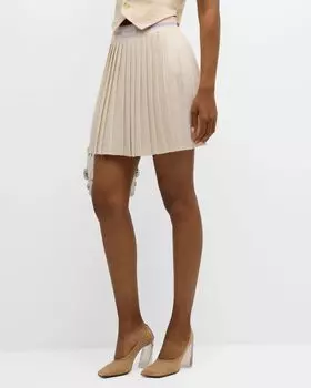Плиссированная трикотажная университетская мини-юбка Versace, цвет Ivory