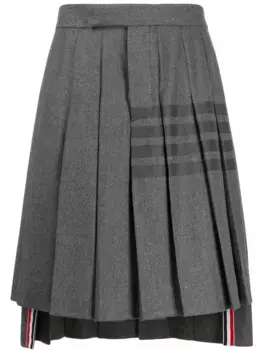 Плиссированная юбка с полосками 4-Bar THOM BROWNE, серый