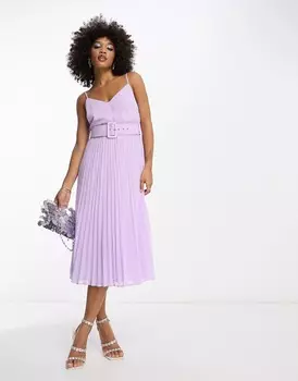 Плиссированное платье-миди Asos Design Cami With Self-Covered Belt, лиловый