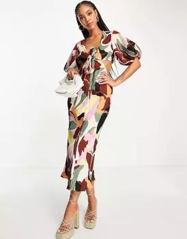 Плиссированное платье миди с пышными рукавами ASOS DESIGN