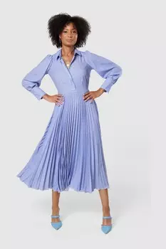 Плиссированное платье-рубашка миди Closet London, синий