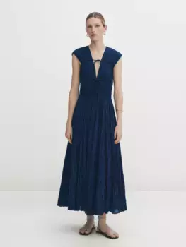 Плиссированное платье с завязками Massimo Dutti, синий