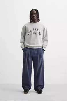 Плиссированные джинсы свободного покроя ZARA, синий