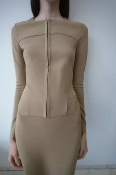 Плиссированный топ ZARA, песочный