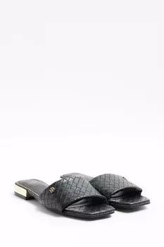 Плоские тканевые шлепанцы River Island, черный