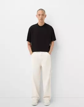 Плотницкие брюки из хлопка Bershka, бежевый