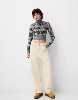 Плотницкие брюки из твила Bershka, бежевый