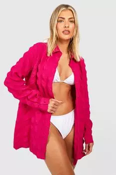 Пляжная рубашка с текстурной мяткой Boohoo, розовый