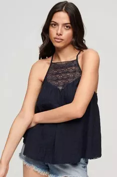 Пляжный топ на тонких бретелях и кружеве Superdry, синий