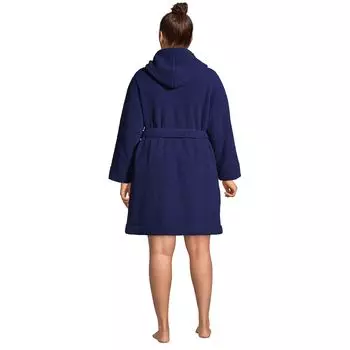 Плюс размер флисовый халат Lands' End с капюшоном из шерпы Lands' End