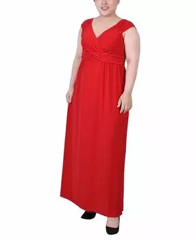 Плюс размер платье макси с рюшами в стиле ампир NY Collection, мульти
