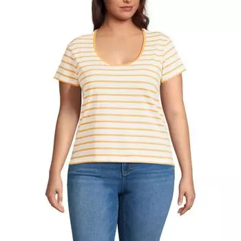 Плюс сайз футболка с круглым вырезом и коротким рукавом Lands' End, цвет ivory mango stripe