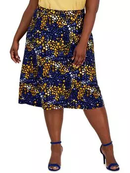 Плюс Женская юбка миди с принтом миди Kasper, цвет kasper gold/royal blue multi