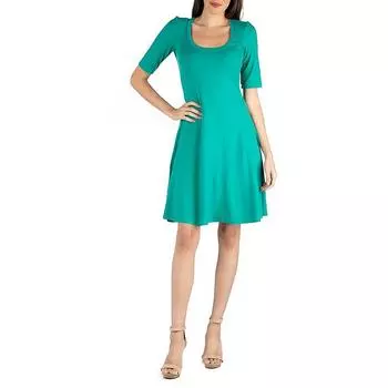 Плюс Женское Платье Миди С Круглым Вырезом и Рукавом До Локтя 24seven Comfort Apparel, цвет jade