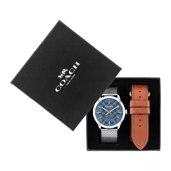 Подарочный набор Coach Outlet Baxter Watch Boxed, 39 мм, серебряный/коричневый
