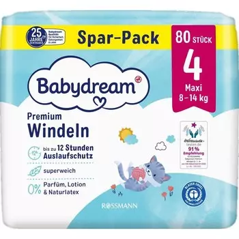 Подгузники Премиум размер 4 Макси, 80 шт., 8-14 кг Babydream, 80 шт.