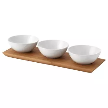 Поднос + 3 миски, бамбук/белый, TYNGDLS IKEA