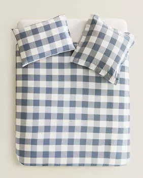 Пододеяльник Zara Home Check, синий/белый