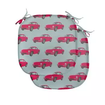 Подушки ABAKUHAUS Cars для стульев в столовой, ретро-автомобиль шестидесятых годов, декоративная водонепроницаемая подушка с ремнями для кухонных сидений, 40 см x 40 см — упаковка из 2 шт., сине-серо-розовый