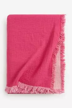 Покрывало H&M Home Fringed Cotton Muslin, розовый