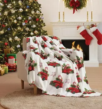Покрывало Kate Aurora Red Holiday Pickups & Christmas Trees, белый / красный