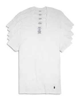 Polo Ralph Lauren Однотонные хлопковые майки классического кроя с V-образным вырезом, 5 шт, белый