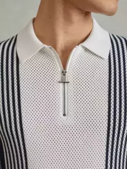 Поло Reiss Berlin Open Stitch Half-Zip, цвет blue/white