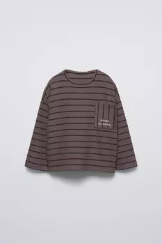 Полосатая футболка из тяжелого джерси ZARA, коричневый