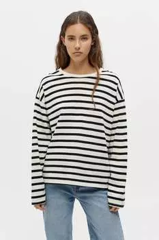 Полосатая футболка оверсайз Pull&Bear, черный