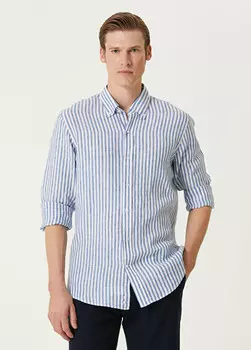 Полосатая льняная рубашка удобного кроя Beymen Collection, синий