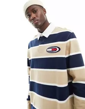 Полосатая рубашка для регби Tommy Jeans Archive песочного цвета