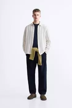 Полосатая рубашка ZARA, черно-белый