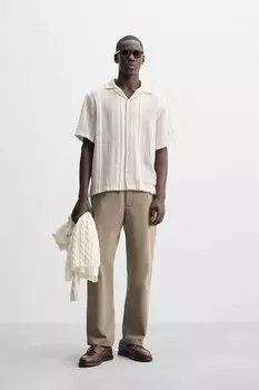 Полосатая текстурная рубашка ZARA, бежевый