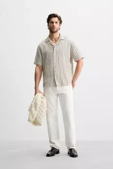 Полосатая текстурная рубашка ZARA, синий/белый