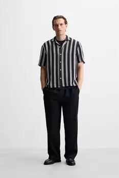 Полосатая текстурная рубашка ZARA, темно-синий