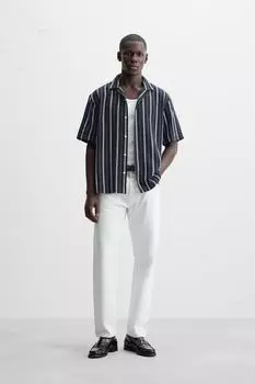 Полосатая текстурная рубашка ZARA, темно-синий